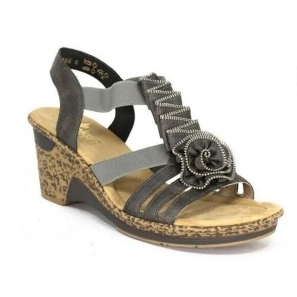RIEKER Roberta Women's Wedge Sandal Gray Zipper Rosette Sz Eur 37 US 6 - Picture 13 of 13